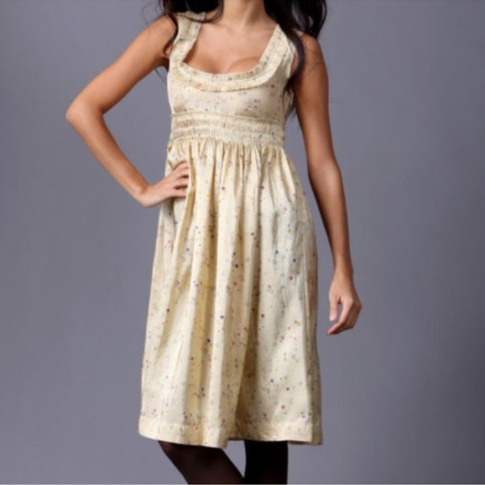 TWENTY8TWELVE 100% Silk Cream Yellow Dress with Geometric Print, Size 6